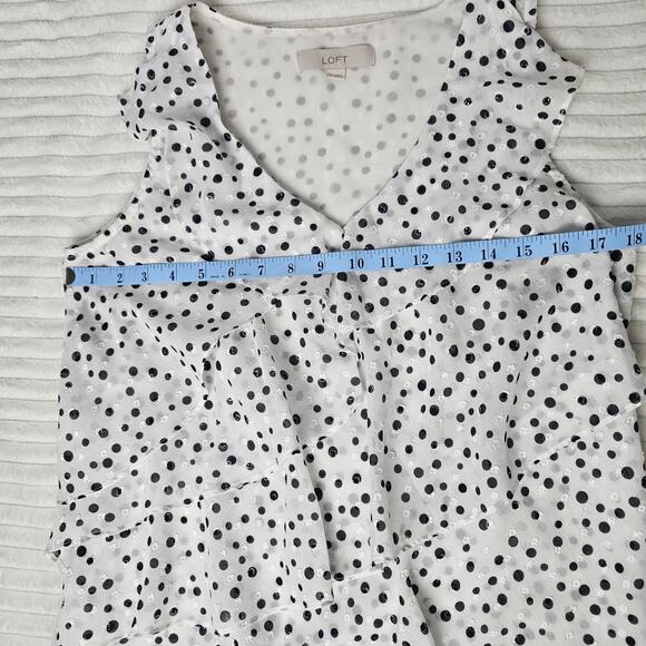 LOFT Black White Polka Dot Ruffle Sleeveless Blouse Women’s M Layering Top - Picture 4 of 8